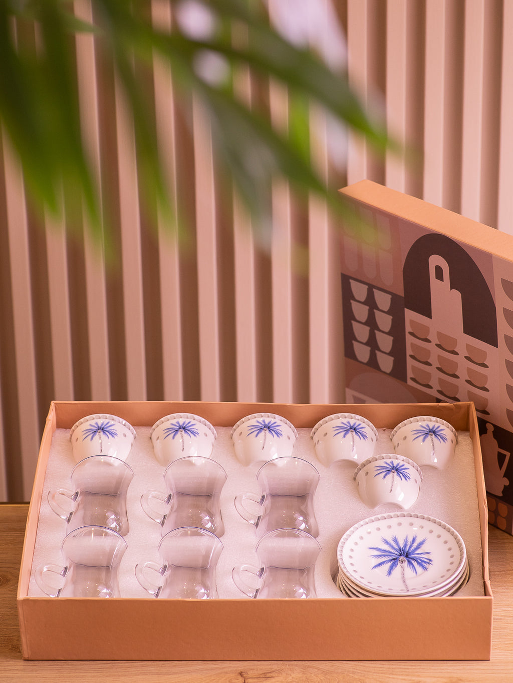 Palm Tree Tea & Coffee Set - Blue