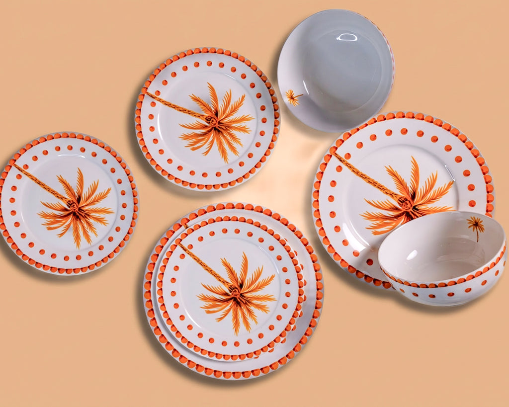 Palm Tree Dinnerware Set - Orange