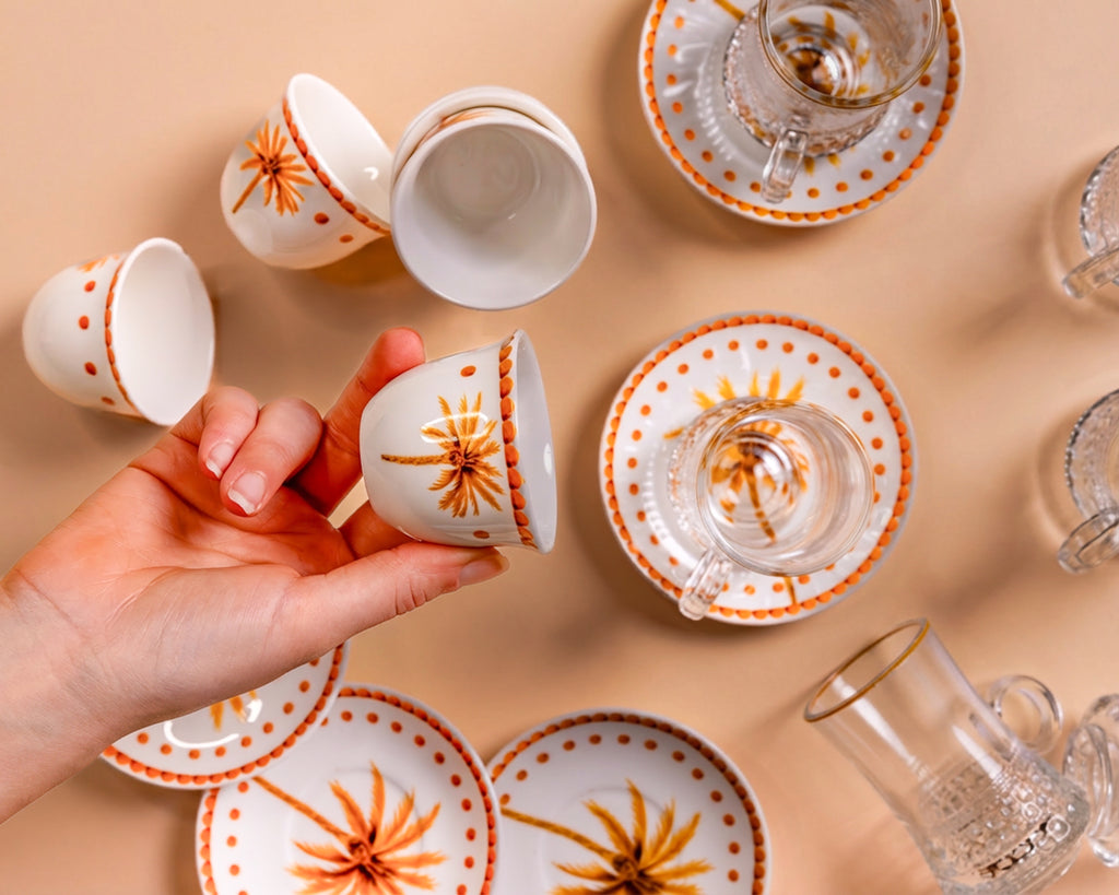 Palm Tree Tea & Coffee Set - Orange